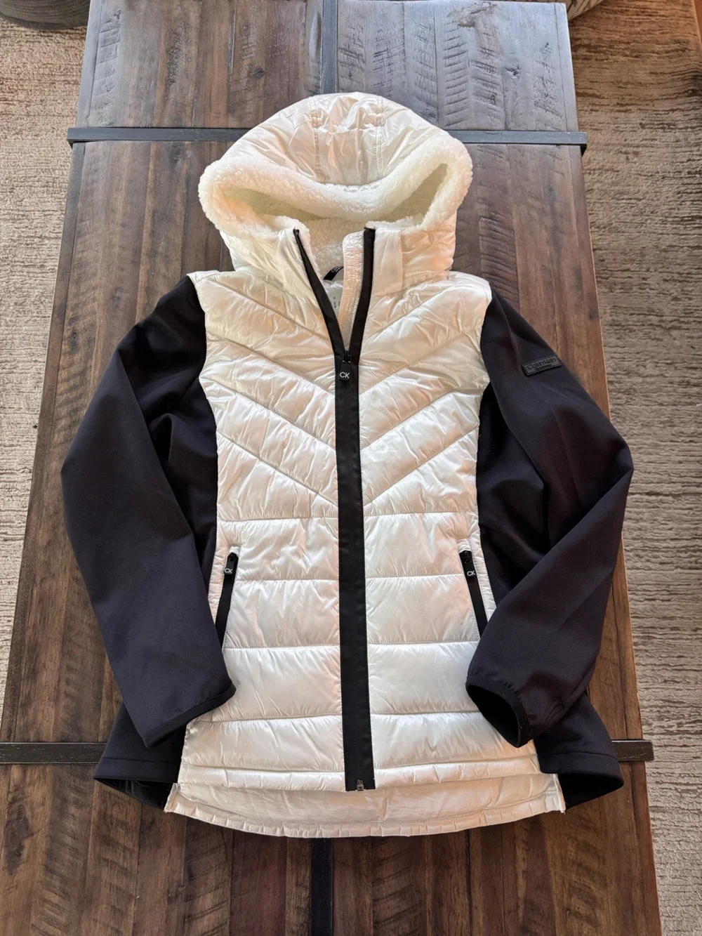 Calvin Klein Performance Mixed Media Coat. Size L